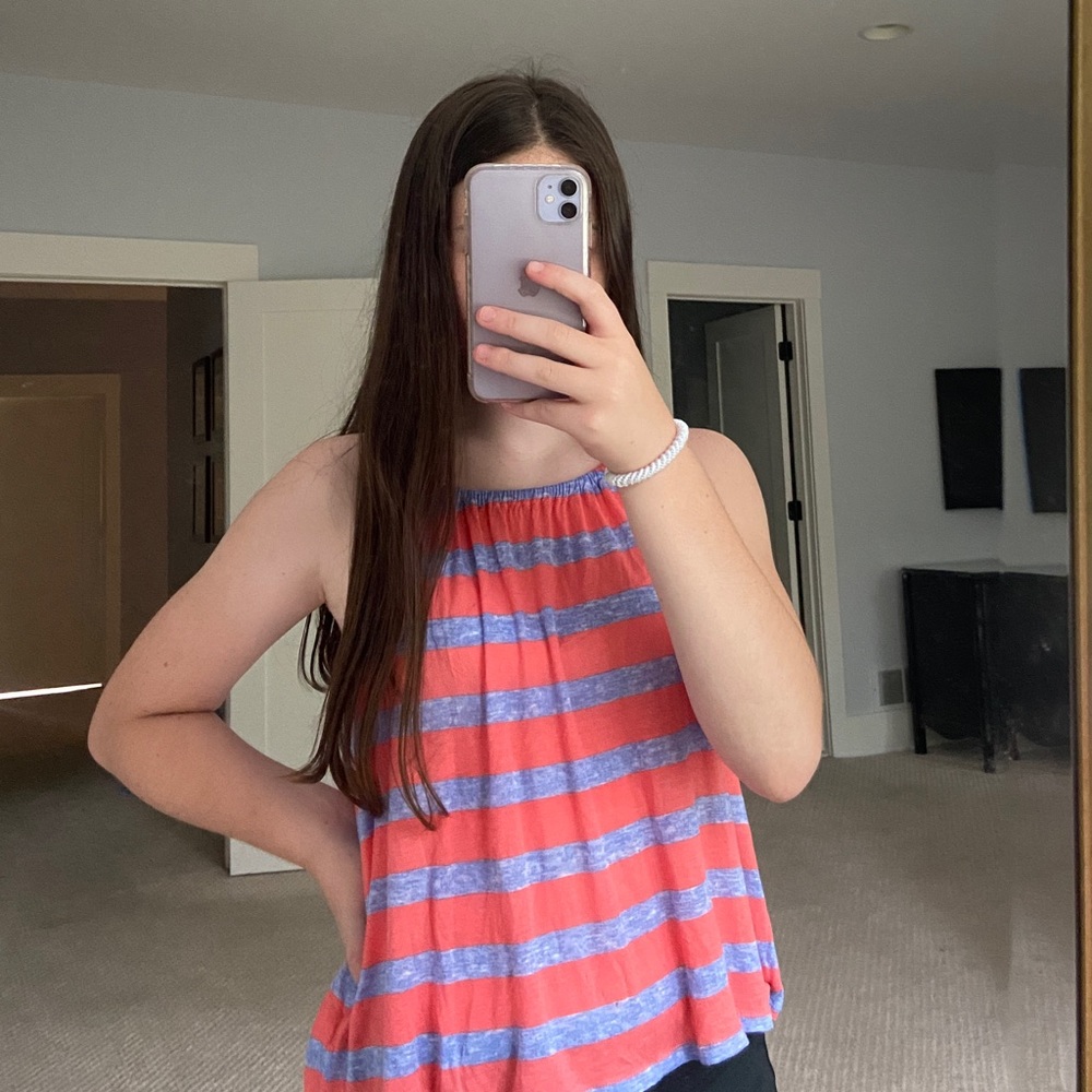 Red/blue high neck tank top